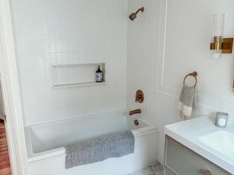 newly renovated bathroom with extra deep soaking tub