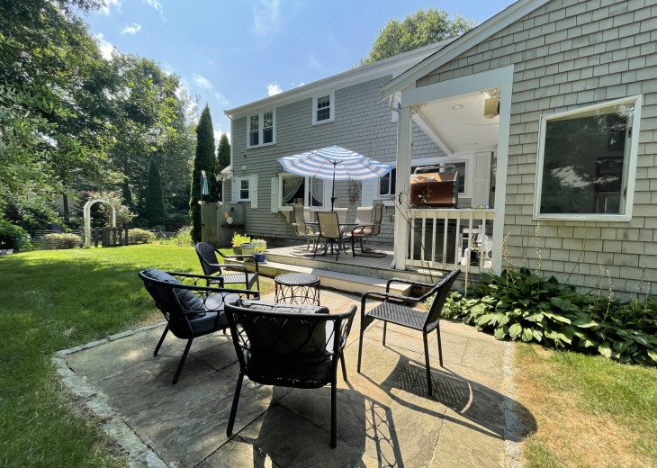 Fenced Yard-outdoor seating area, weber gas grill, outdoor shower