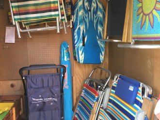 Plenty of beach chairs, umbrellas, toys as well as a Beach Buggy